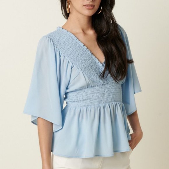 Mittoshop Floral V-Neck Ruffled Cap Sleeve Blouse